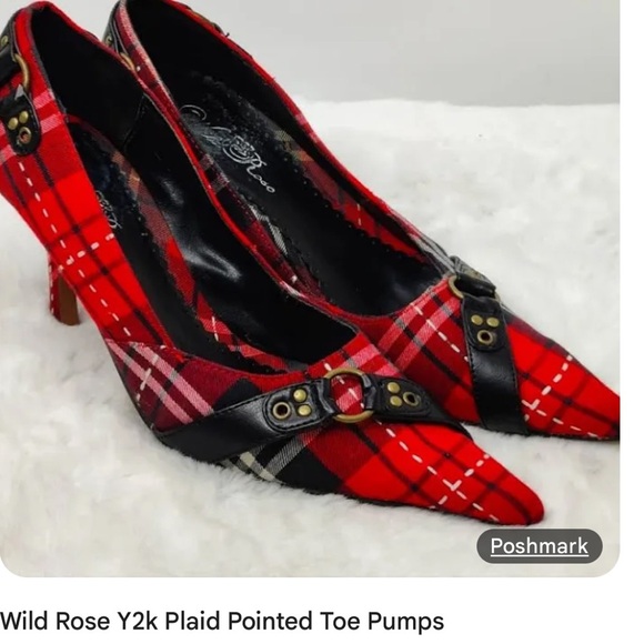 Wild Rose Y2K Vintage style (7.5) Red Tartan Plaid Pointy Toed High Heels NWOT - Picture 12 of 12